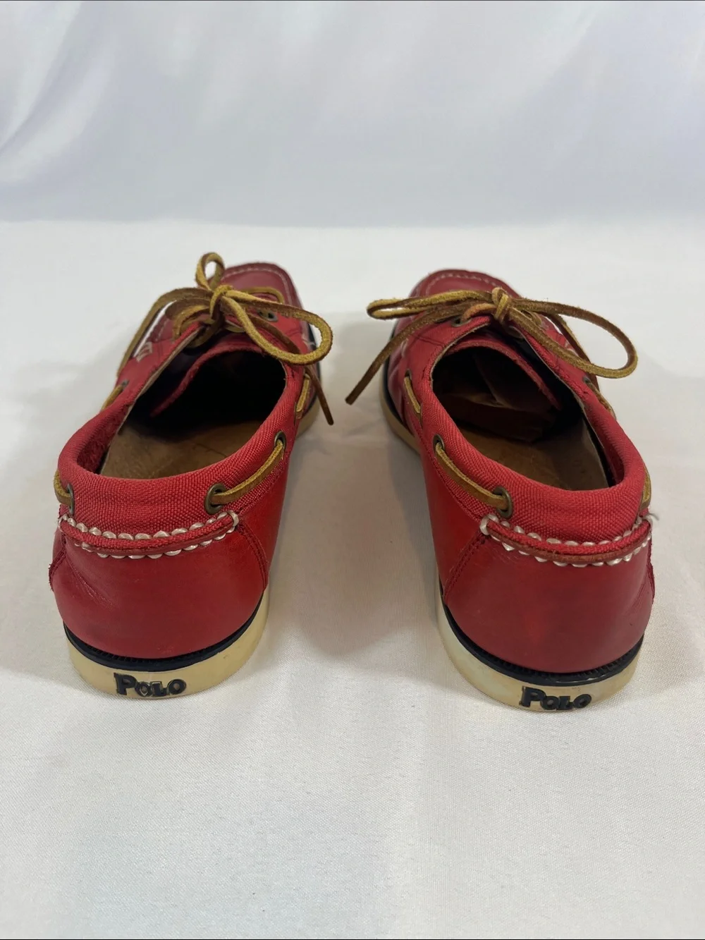 POLO Bienne Red Leather Boat Shoes, Tan Laces Mens 9D by Ralph Lauren